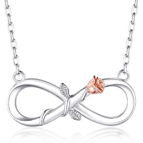 BlingGem Necklaces for Women 925 Sterling Silver Dainty Infinity Rose Necklace Rose Gold Plated Flower Pendant Lover Birthday Anniversary Jewelry Gift for Women Girlfriend Wife Daughter