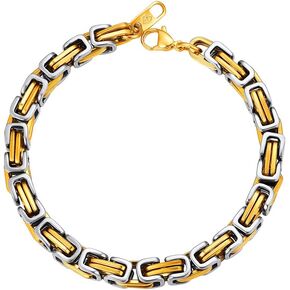 PROSTEEL Byzantine Chain Bracelet, Vintage Chunky Bracelets for Men/Women, Black/18K Gold Plated Stainless Steel, 7.5''/8.3''