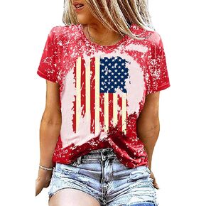 American Flag Shirt Tops Womens 4th of July T-Shirts Ring Hole Short Sleeve Sexy V-Neck Patriotic Tees