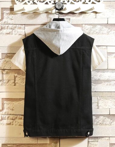 سترة Idopy الرجالية الكاجوال من الدنيم بدون أكمام مع غطاء للرأس in Kuwait