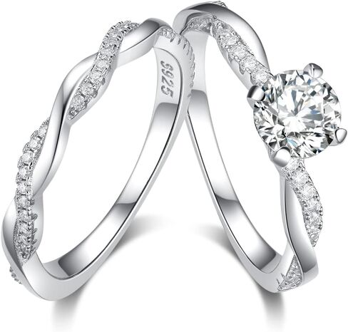 طقم خواتم زفاف من الفضة الاسترلينية عيار 925 عيار 1.2 قيراط بتصميم دائري من المويسانيت وخواتم الخطوبة للنساء in Kuwait