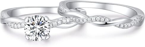 طقم خواتم زفاف من الفضة الاسترلينية عيار 925 عيار 1.2 قيراط بتصميم دائري من المويسانيت وخواتم الخطوبة للنساء in Kuwait