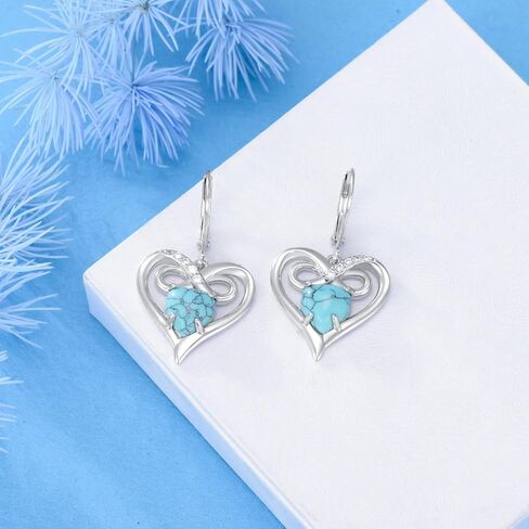Infinity Love Heart Turquoise Dangle Earrings for Women, Sterling Silver Hypoallergenic Earrings Birthday Christmas Jewelry Gifts for Women Girls Mother Daughter Wife Mom Girlfriend Her in Kuwait