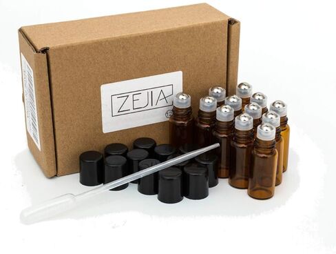 ZEJIA 3 مللي زجاجات دوارة 12 حزمة العنبر الزجاج السميك زجاجات دوارة للزيت العطري كرة دوارة من الفولاذ المقاوم للصدأ مع 2 قطارات in Saudi Arabia