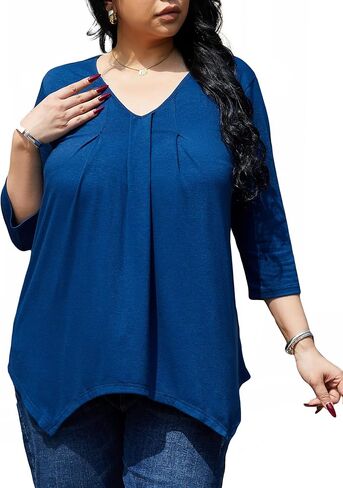 Plus Size Tunic Tops for Women 3/4 Sleeve Tunics Loose Fit Casual Dressy Blouse Shirt to Wear With Leggings in Kuwait