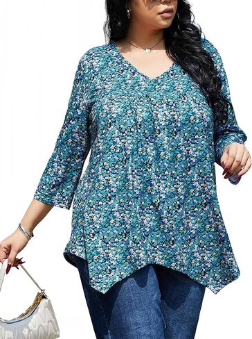 Plus Size Tunic Tops for Women 3/4 Sleeve Tunics Loose Fit Casual Dressy Blouse Shirt to Wear With Leggings in Saudi Arabia
