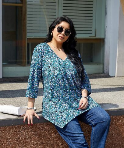 Plus Size Tunic Tops for Women 3/4 Sleeve Tunics Loose Fit Casual Dressy Blouse Shirt to Wear With Leggings in Saudi Arabia
