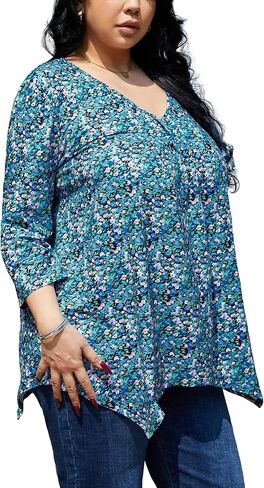 Plus Size Tunic Tops for Women 3/4 Sleeve Tunics Loose Fit Casual Dressy Blouse Shirt to Wear With Leggings in Saudi Arabia