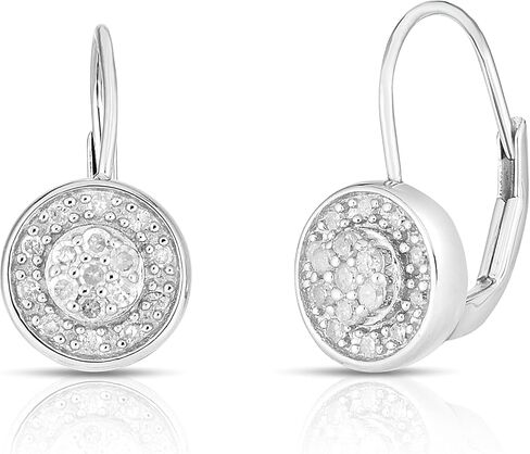 Natalia Drake Small Round Drop Leverback Bridal 1/4 Cttw Diamond Earrings for Women in Rhodium Plated Sterling Silver, Sterling Silver, Diamond in Kuwait