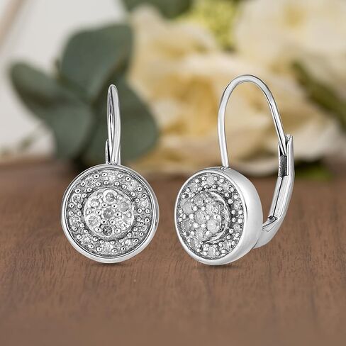 Natalia Drake Small Round Drop Leverback Bridal 1/4 Cttw Diamond Earrings for Women in Rhodium Plated Sterling Silver, Sterling Silver, Diamond in Kuwait