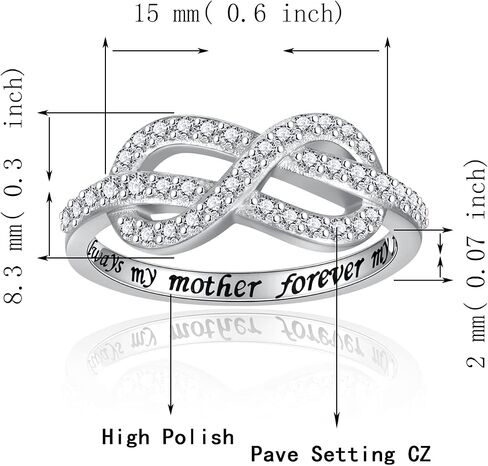 Infinity Knot Mother Daughter Ring - 925 Sterling Silver Always My Mother Daughter Forever My Friend Jewelry Gift for Women Mothers Day Birthday in Saudi Arabia