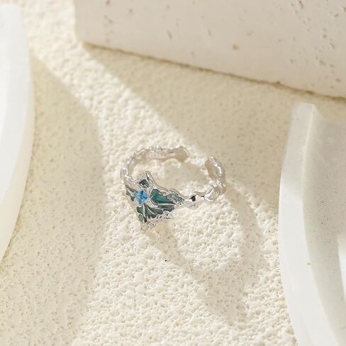Zaycca 925 Sterling Silver Enameled Crystal Ring Unique Opening Adjustable Ring in Saudi Arabia