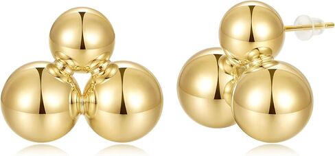 KissYan Gold Beaded Hoop Earrings, 14K Gold Plated Round Ball Drop Earrings Lightweight Chunky Statement Beads Huggie Earrings Dainty Jewelry Gifts for Women Girls in Kuwait