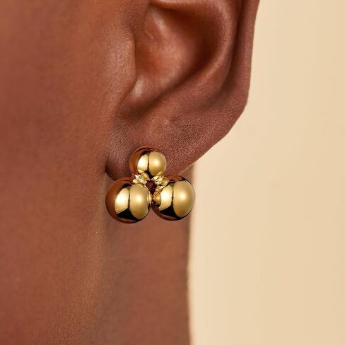 KissYan Gold Beaded Hoop Earrings, 14K Gold Plated Round Ball Drop Earrings Lightweight Chunky Statement Beads Huggie Earrings Dainty Jewelry Gifts for Women Girls in Kuwait