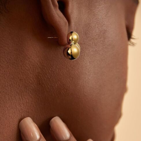 KissYan Gold Beaded Hoop Earrings, 14K Gold Plated Round Ball Drop Earrings Lightweight Chunky Statement Beads Huggie Earrings Dainty Jewelry Gifts for Women Girls in Kuwait