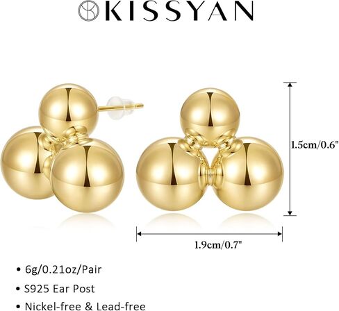 KissYan Gold Beaded Hoop Earrings, 14K Gold Plated Round Ball Drop Earrings Lightweight Chunky Statement Beads Huggie Earrings Dainty Jewelry Gifts for Women Girls in Kuwait