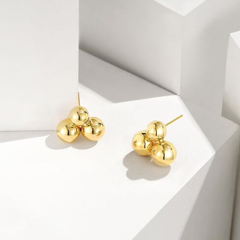 KissYan Gold Beaded Hoop Earrings, 14K Gold Plated Round Ball Drop Earrings Lightweight Chunky Statement Beads Huggie Earrings Dainty Jewelry Gifts for Women Girls in Kuwait