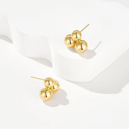 KissYan Gold Beaded Hoop Earrings, 14K Gold Plated Round Ball Drop Earrings Lightweight Chunky Statement Beads Huggie Earrings Dainty Jewelry Gifts for Women Girls in Kuwait