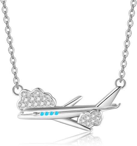 HUKKUN Airplane Necklace 925 Sterling Silver Travel Necklace for Women Airplane Jewelry Gifts for Stewardess Flight Attendants Pilots in Saudi Arabia