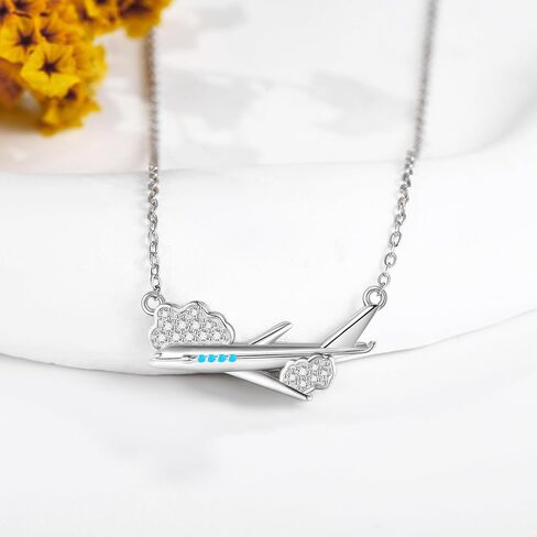 HUKKUN Airplane Necklace 925 Sterling Silver Travel Necklace for Women Airplane Jewelry Gifts for Stewardess Flight Attendants Pilots in Saudi Arabia