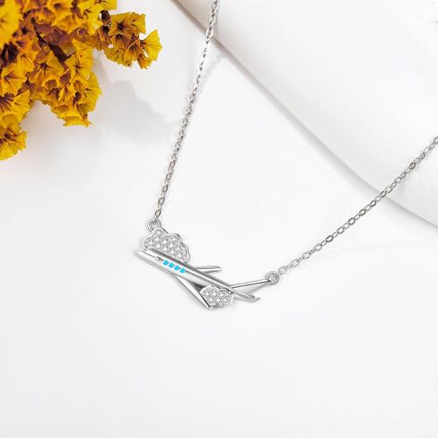 HUKKUN Airplane Necklace 925 Sterling Silver Travel Necklace for Women Airplane Jewelry Gifts for Stewardess Flight Attendants Pilots in Saudi Arabia