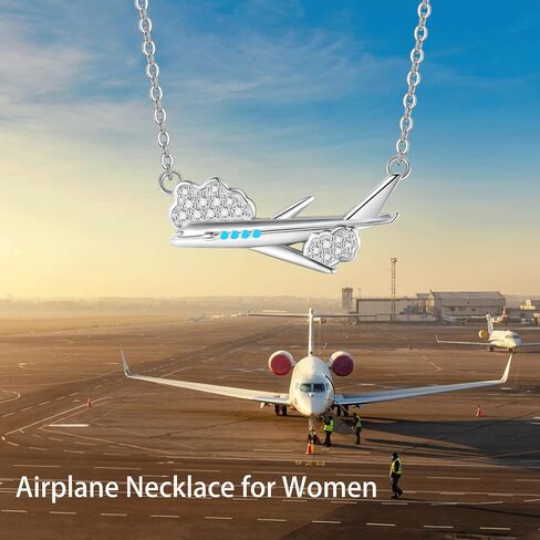 HUKKUN Airplane Necklace 925 Sterling Silver Travel Necklace for Women Airplane Jewelry Gifts for Stewardess Flight Attendants Pilots in Saudi Arabia