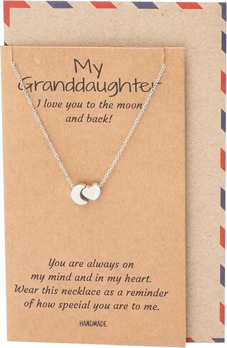 قلادة حفيدة من مجوهرات كوان للحفيدة، قلادة قلادة على شكل قلب وقمر، هدايا عيد ميلاد ملهمة للنساء مع بطاقة تهنئة in Kuwait