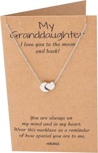 قلادة حفيدة من مجوهرات كوان للحفيدة، قلادة قلادة على شكل قلب وقمر، هدايا عيد ميلاد ملهمة للنساء مع بطاقة تهنئة in Kuwait