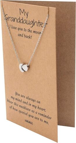 قلادة حفيدة من مجوهرات كوان للحفيدة، قلادة قلادة على شكل قلب وقمر، هدايا عيد ميلاد ملهمة للنساء مع بطاقة تهنئة in Kuwait