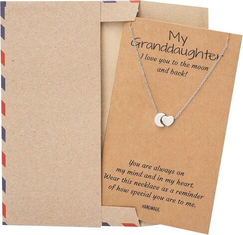 قلادة حفيدة من مجوهرات كوان للحفيدة، قلادة قلادة على شكل قلب وقمر، هدايا عيد ميلاد ملهمة للنساء مع بطاقة تهنئة in Kuwait