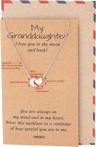 قلادة حفيدة من مجوهرات كوان للحفيدة، قلادة قلادة على شكل قلب وقمر، هدايا عيد ميلاد ملهمة للنساء مع بطاقة تهنئة in Kuwait
