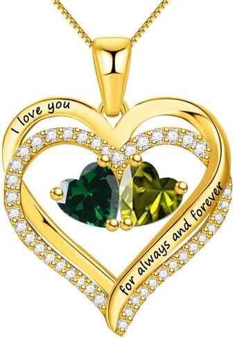 Sterling Silver Heart Necklace with 2 Birthstones for Women “I Love you for always and forever Perfect Valentine Gift in Saudi Arabia