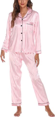 Aivtalk Women’s Satin Pajamas Set Two Piece Long Sleeve Print Button Down Sleepwear in Saudi Arabia