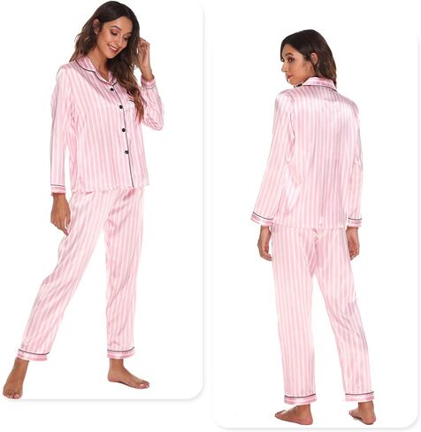 Aivtalk Women’s Satin Pajamas Set Two Piece Long Sleeve Print Button Down Sleepwear in Saudi Arabia