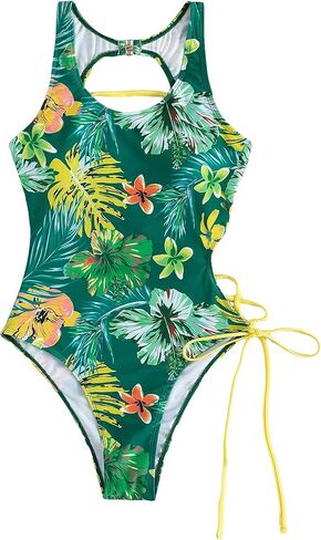 بدلة سباحة نسائية من قطعة واحدة بطباعة استوائية من Verdusa بأربطة من الخلف in Kuwait