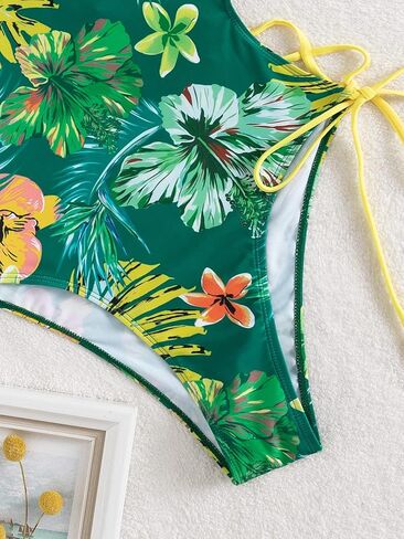 بدلة سباحة نسائية من قطعة واحدة بطباعة استوائية من Verdusa بأربطة من الخلف in Kuwait