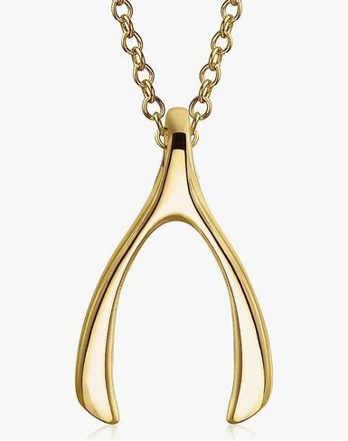 LS Artisan - Wishbone Pendant Necklace - 14k Gold Plated Pendant Necklaces - 925 Sterling Silver - 2pc Set includes chain and Wishbone Gold Necklace for Women and Teens - Jewelry Gift in Saudi Arabia