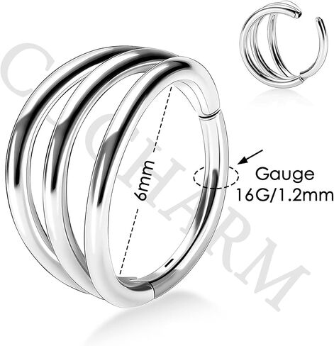 COCHARM Helix Daith Earring 16g Cartilage Helix Hoop Earring Triple Double Hoop Nose Ring Surgical Steel for Women Men 6/8/10/12mm in Saudi Arabia
