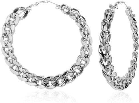 JOYA GIFT Retro Gold Exaggerated Hoop Earrings Thick Chain Buckle Geometric Circle Hoop Hip Hop Jewelry for Women Girls in Kuwait