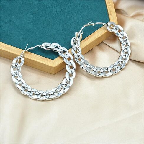 JOYA GIFT Retro Gold Exaggerated Hoop Earrings Thick Chain Buckle Geometric Circle Hoop Hip Hop Jewelry for Women Girls in Kuwait