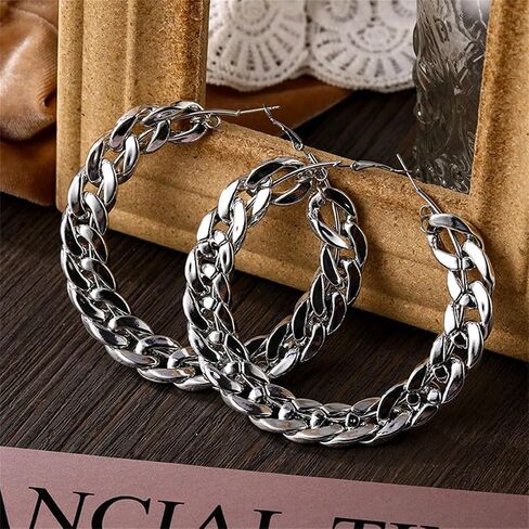 JOYA GIFT Retro Gold Exaggerated Hoop Earrings Thick Chain Buckle Geometric Circle Hoop Hip Hop Jewelry for Women Girls in Kuwait