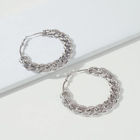 JOYA GIFT Retro Gold Exaggerated Hoop Earrings Thick Chain Buckle Geometric Circle Hoop Hip Hop Jewelry for Women Girls in Kuwait