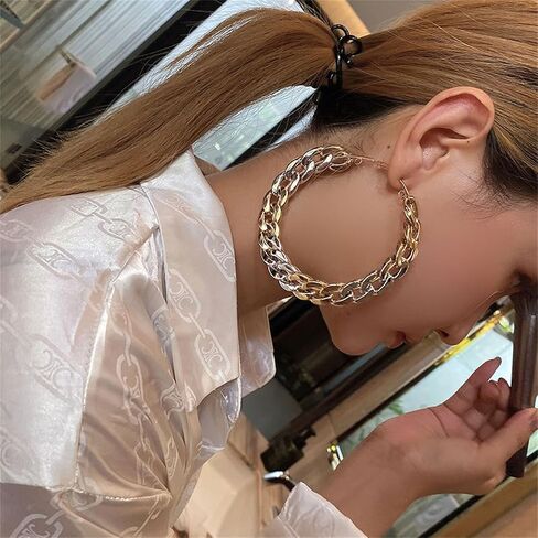 JOYA GIFT Retro Gold Exaggerated Hoop Earrings Thick Chain Buckle Geometric Circle Hoop Hip Hop Jewelry for Women Girls in Kuwait