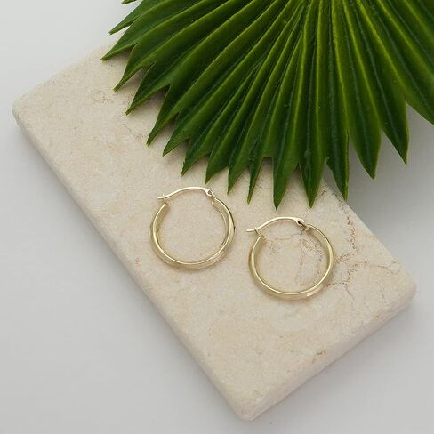 10K Gold 2mm x 22mm Squared off hoop Earrings French Lock Closure - Jewelry for Women/Girls - Small Hoop Earrings in Saudi Arabia