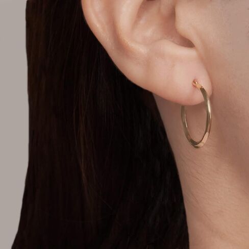 10K Gold 2mm x 22mm Squared off hoop Earrings French Lock Closure - Jewelry for Women/Girls - Small Hoop Earrings in Saudi Arabia