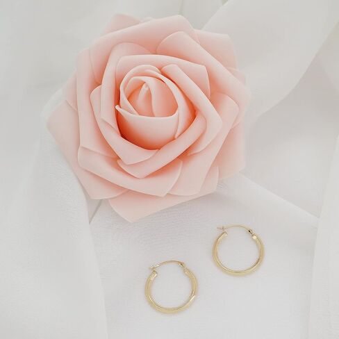 10K Gold 2mm x 22mm Squared off hoop Earrings French Lock Closure - Jewelry for Women/Girls - Small Hoop Earrings in Saudi Arabia