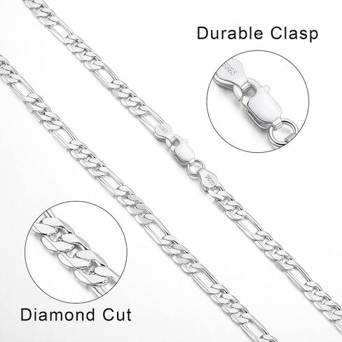 GLIJWELE Sterling Silver Chain Figaro Chain for Men，Silver Chain 3mm Diamond Cut Chain Necklace Men Jewelry Gifts 16-30inches in Saudi Arabia