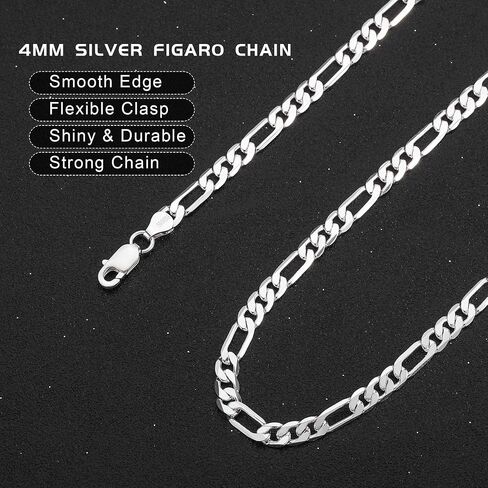 GLIJWELE Sterling Silver Chain Figaro Chain for Men，Silver Chain 3mm Diamond Cut Chain Necklace Men Jewelry Gifts 16-30inches in Saudi Arabia