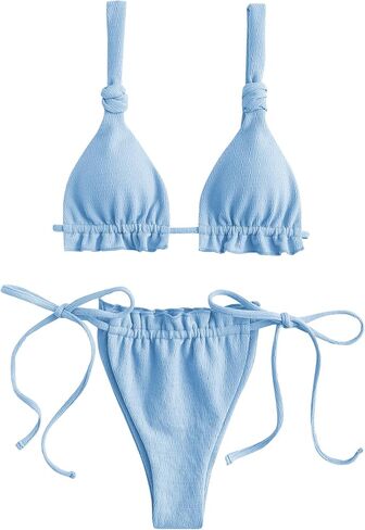ZAFUL Womens Bikini Set Tie Knot Ruched Triangle Swimsuit Cheeky Swimwear Two Piece Bathing Suits in Saudi Arabia