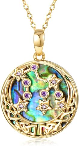 Aihpos 14K Solid Gold Aquarius Necklace - Unique Aquarius Constellation Necklace Yellow Gold Aquarius Pendant Necklace in Kuwait